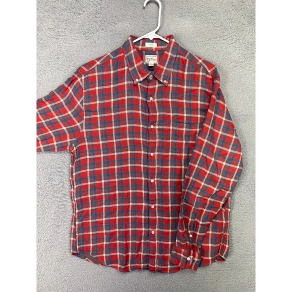 J Crew Shirt Adult Large Red Plaid Slim Fit Flannel Button Down Long Sleeve Mens
